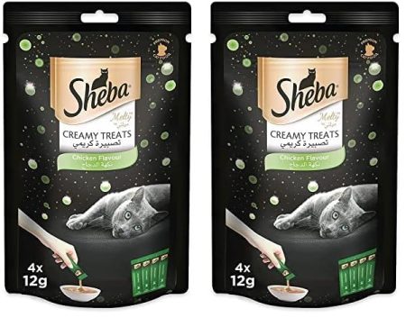 شيبا طعام للقطط بنكهة الدجاج الذائب كريمي رطب وفاخر يتم تغذيته باليد للحظات الخاصة حتى تتمكن قطتك من الاستمتاع بها مع الرطب عبوة 4 × 12 غرام كل مراحل الحياة سمك السالمون