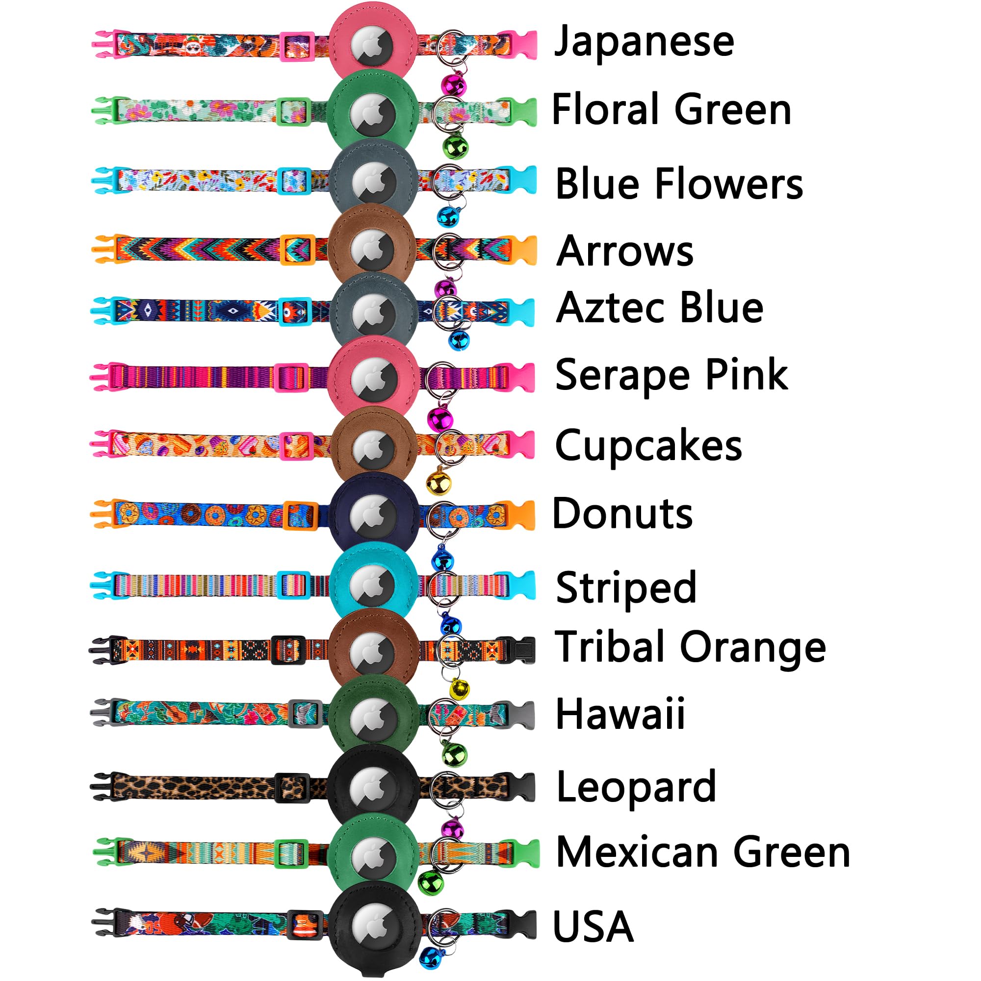 طوق اير تاغ للقطط مع جرس - طوق حيوانات اليفة ناعم غير قابل للفصل مع حامل بطاقة هوائية من الجلد - اطواق قابلة للتعديل لتحديد المواقع مضادة للضياع للبنات والاولاد والقطط والجراء والقطط الصغيرة، خفيف