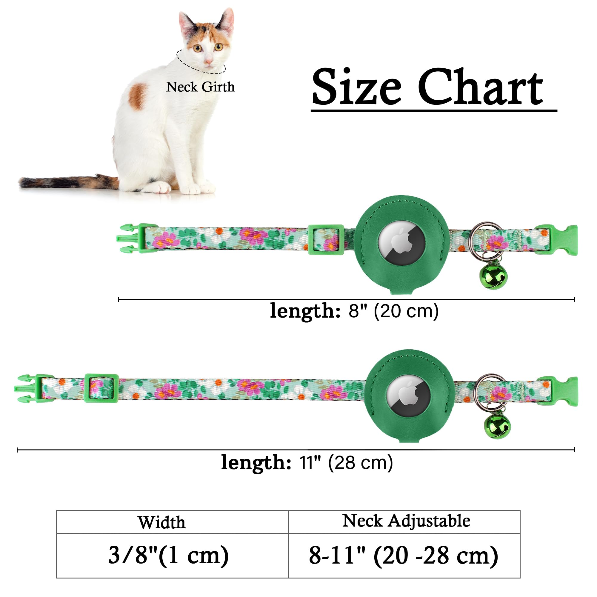 طوق اير تاغ للقطط مع جرس - طوق حيوانات اليفة ناعم غير قابل للفصل مع حامل بطاقة هوائية من الجلد - اطواق قابلة للتعديل لتحديد المواقع مضادة للضياع للبنات والاولاد والقطط والجراء والقطط الصغيرة، خفيف