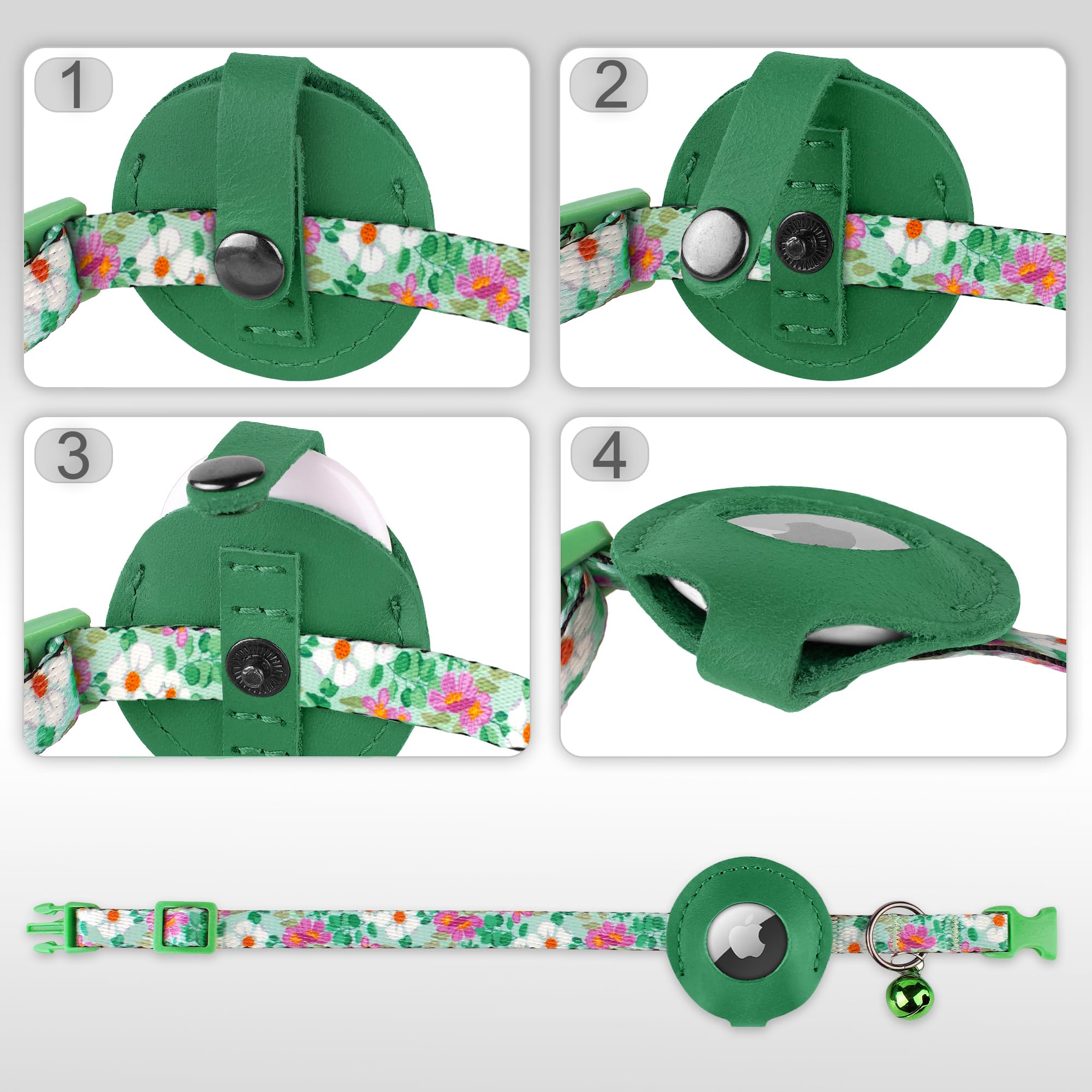 طوق اير تاغ للقطط مع جرس - طوق حيوانات اليفة ناعم غير قابل للفصل مع حامل بطاقة هوائية من الجلد - اطواق قابلة للتعديل لتحديد المواقع مضادة للضياع للبنات والاولاد والقطط والجراء والقطط الصغيرة، خفيف