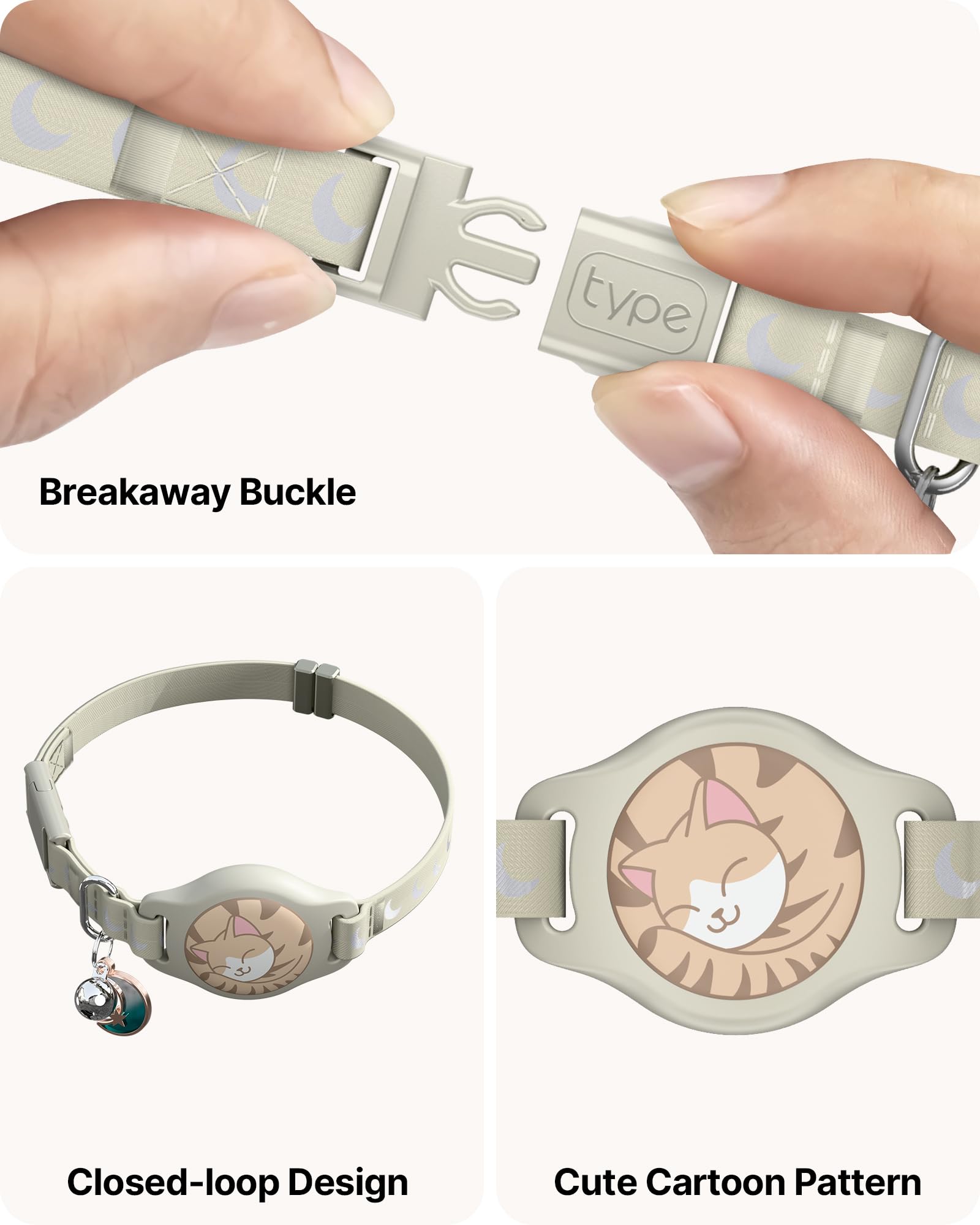 طوق للقطط مع حامل ايرتاج، طوق قابل للفصل لجهاز ابل اير تاج بنمط مضيء وعاكس، اطواق تتبع القطط مقاومة للماء بنظام تحديد المواقع GPS للاولاد والبنات والقطط الصغيرة مع جرس، كاكي (6-12 انش)