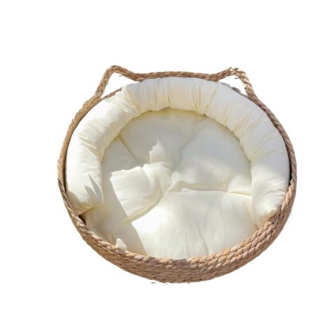 عش القطط من تياسديري، سلة سرير منسوجة مصنوعة يدويا من الراتان مع وسادة ناعمة ولوح خدش للقطط والجراء والكلاب الصغيرة