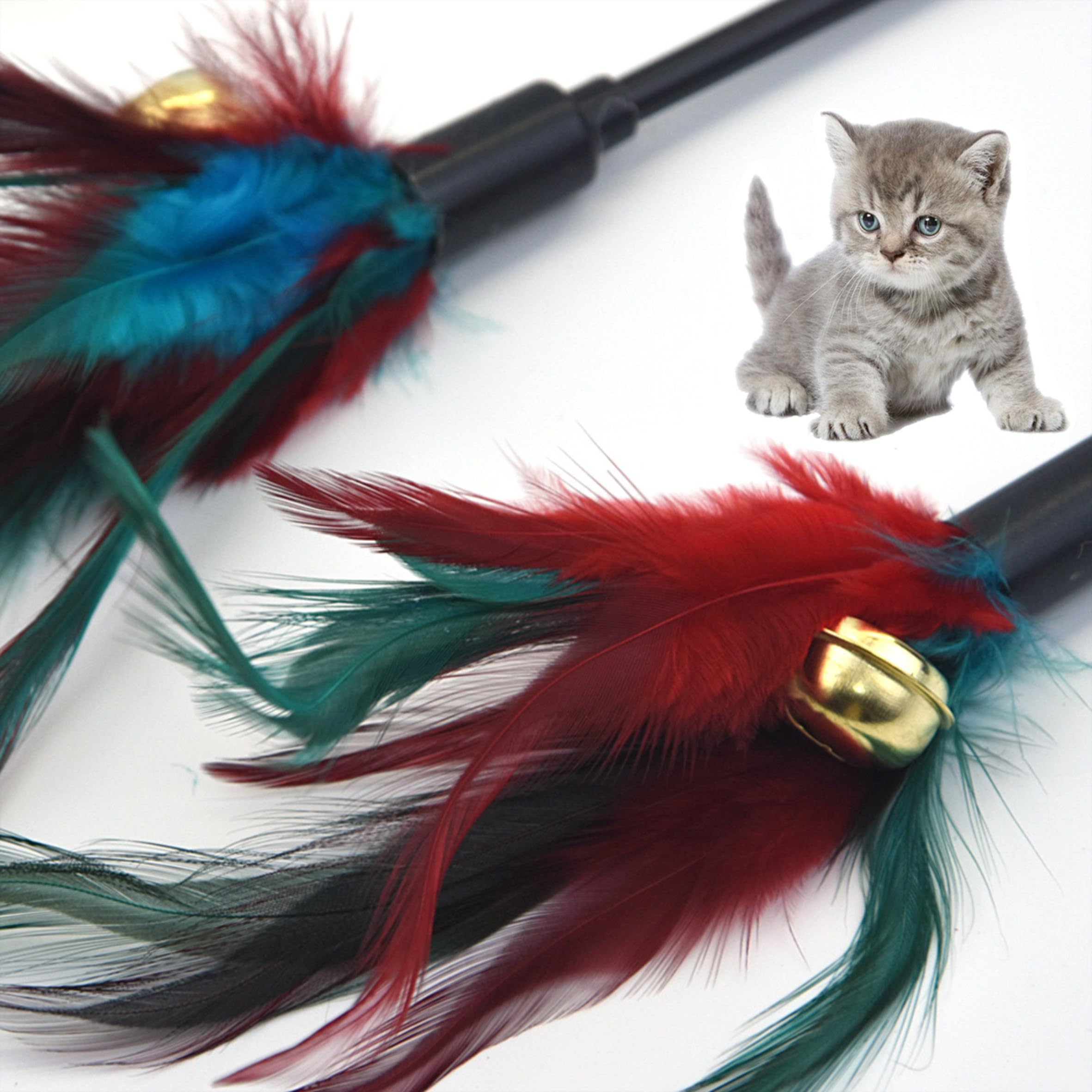 عصي ريشة للقطط، عصا ريشة القطط، عصا تدريب تفاعلية للقطط، لعبة تفاعلية رياضية للقطط، عصي ريشة للقطط الصغيرة، للعب القطط في الاماكن المغلقة والمفتوحة (4 قطع)