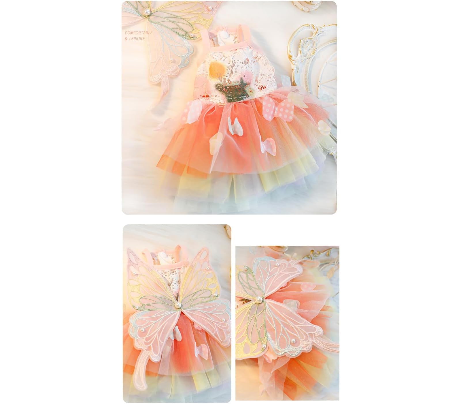 فساتين الاميرة للكلاب والقطط من نالاكال فراشة الصغيرة ملابس لوليتا وفراشة زي تنكري لطيف للفتيات الاليفة صيفية مقاس S 4-6 باوند