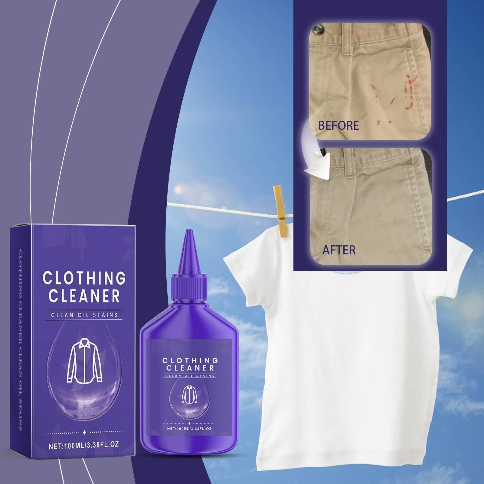 كاستويف مزيل بقع الغسيل، مزيل بقع الملابس بالانزيم النشط، مزيل بقع زيت الملابس، مزيل البقع الانزيمية، منظف البقع العنيدة (120 مل)