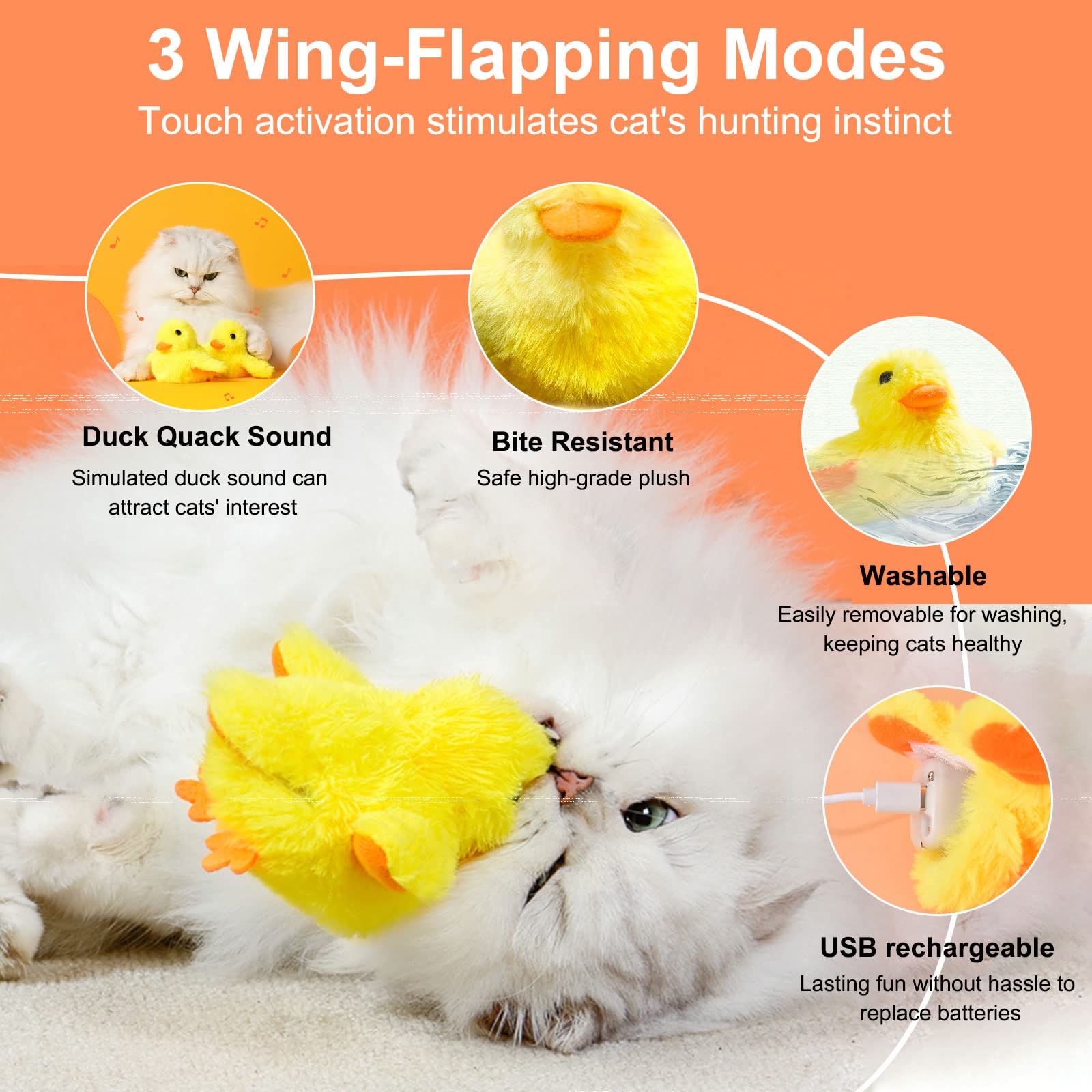 لعبة بطة تفاعلية للقطط في الاماكن المغلقة، لعبة لطيفة وناعمة وقابلة لاعادة الشحن بمنفذ USB، لعبة نعناع بري من القطيفة قابلة لاعادة التعبئة بتصميم واقعي واجنحة كهربائية ترفرف لتدريب القطط