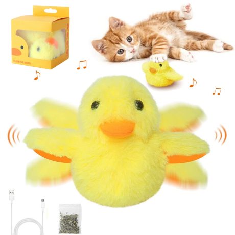 لعبة بطة تفاعلية للقطط في الاماكن المغلقة، لعبة لطيفة وناعمة وقابلة لاعادة الشحن بمنفذ USB، لعبة نعناع بري من القطيفة قابلة لاعادة التعبئة بتصميم واقعي واجنحة كهربائية ترفرف لتدريب القطط