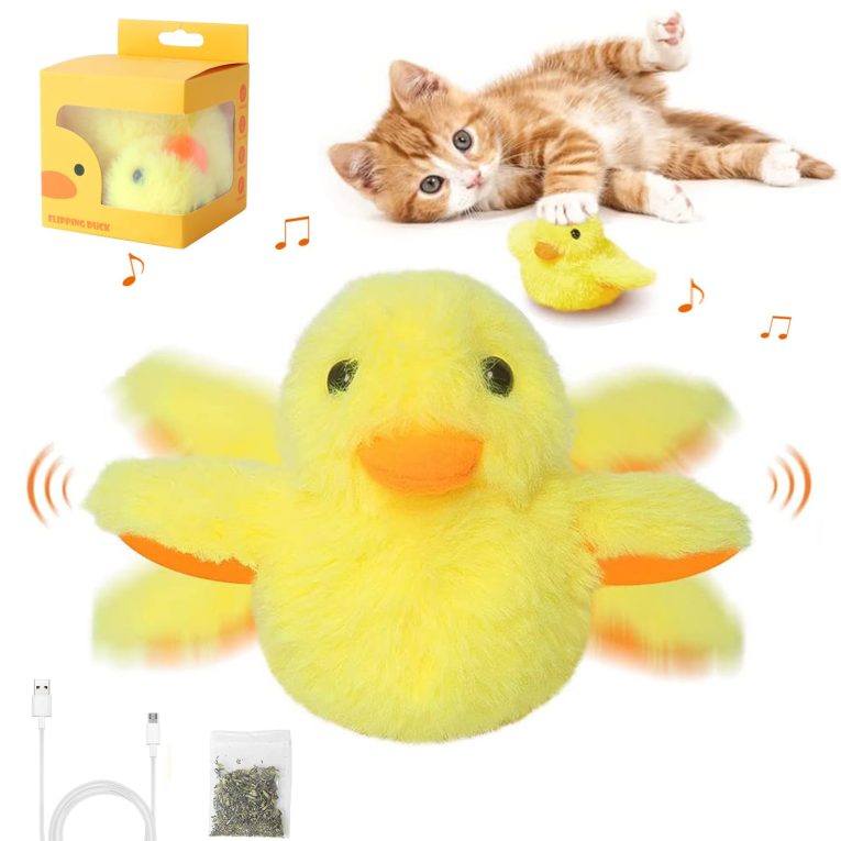 لعبة بطة تفاعلية للقطط في الاماكن المغلقة، لعبة لطيفة وناعمة وقابلة لاعادة الشحن بمنفذ USB، لعبة نعناع بري من القطيفة قابلة لاعادة التعبئة بتصميم واقعي واجنحة كهربائية ترفرف لتدريب القطط