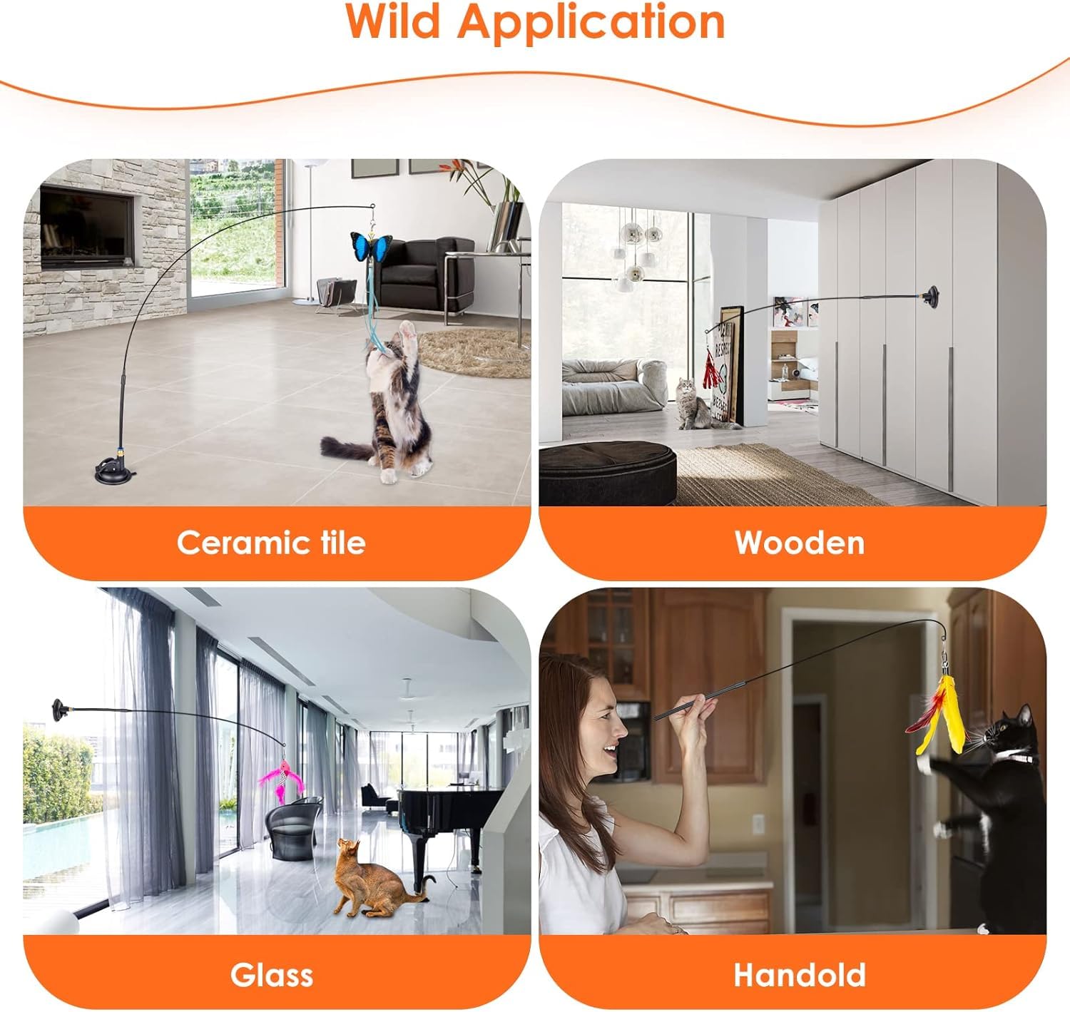 لعبة ريشة القطط من سكاي تاتش، عصا ألعاب القطط، لعبة تفاعلية للقطط مع كوب شفط قوي، عصا قطط واحدة و8 قطع بديلة للريش مع جرس، للعب الداخلي والمطاردة، رأس استبدال عشوائي