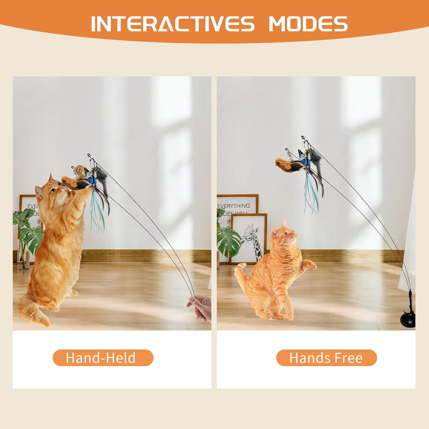 لعبة ريشة القطط من سكاي تاتش، عصا ألعاب القطط، لعبة تفاعلية للقطط مع كوب شفط قوي، عصا قطط واحدة و8 قطع بديلة للريش مع جرس، للعب الداخلي والمطاردة، رأس استبدال عشوائي