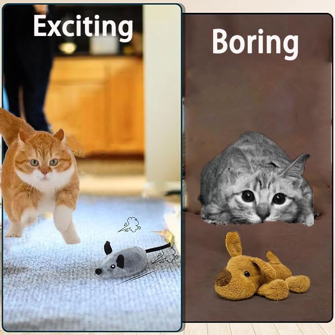 لعبة فأر متحرك للقطط من ميميبلاك، لعبة فأر متحركة، لعبة تفاعلية للقطط والقطط الصغيرة للتمرين في الأماكن المغلقة مع ذيل ريش، ألعاب حيوانات أليفة ذاتية اللعب قابلة لإعادة الشحن (رمادي)