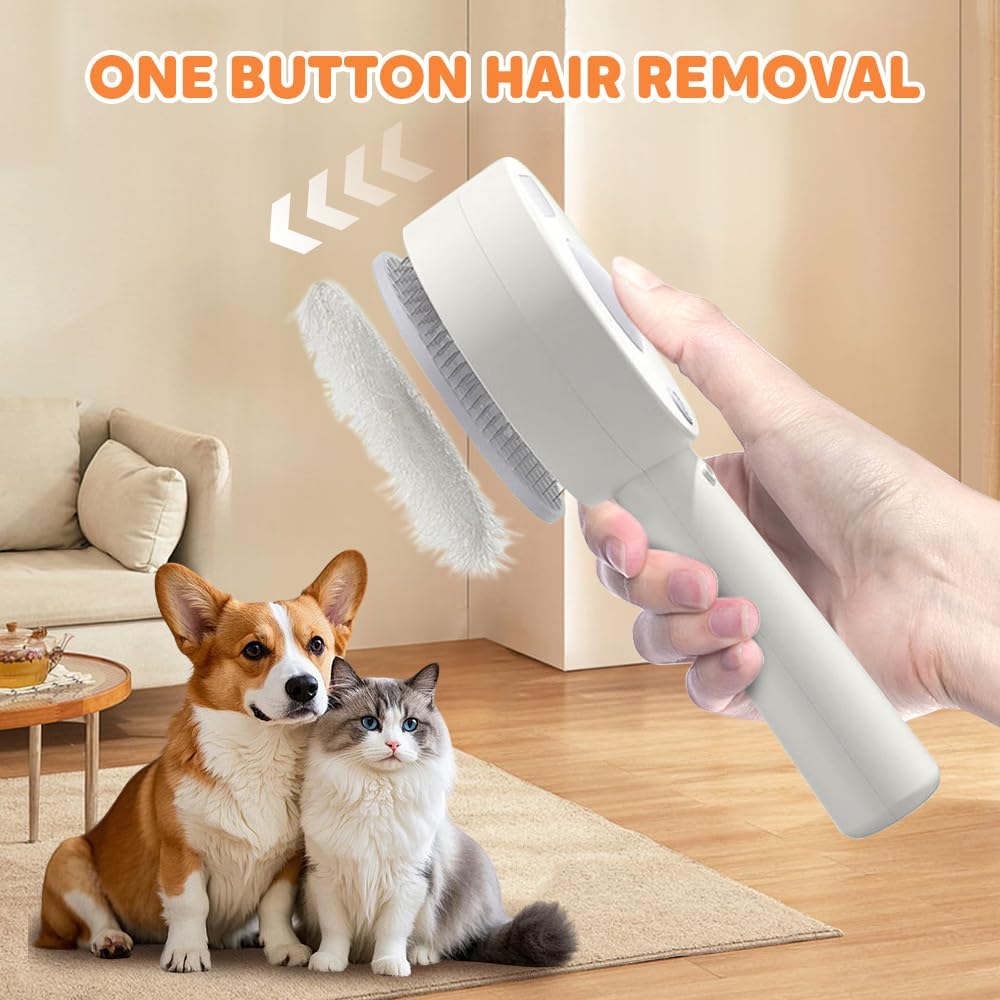 مشط ازالة شعر الحيوانات الاليفة 4 في 1 مع فرشاة بخار، مزيل فرو الكلاب والقطط، اداة حلاقة داخلية، فرشاة شعر بالبخار للحيوانات الاليفة، مشط سهل التنظيف من الفرو للتحكم في تساقط الشعر (ابيض)