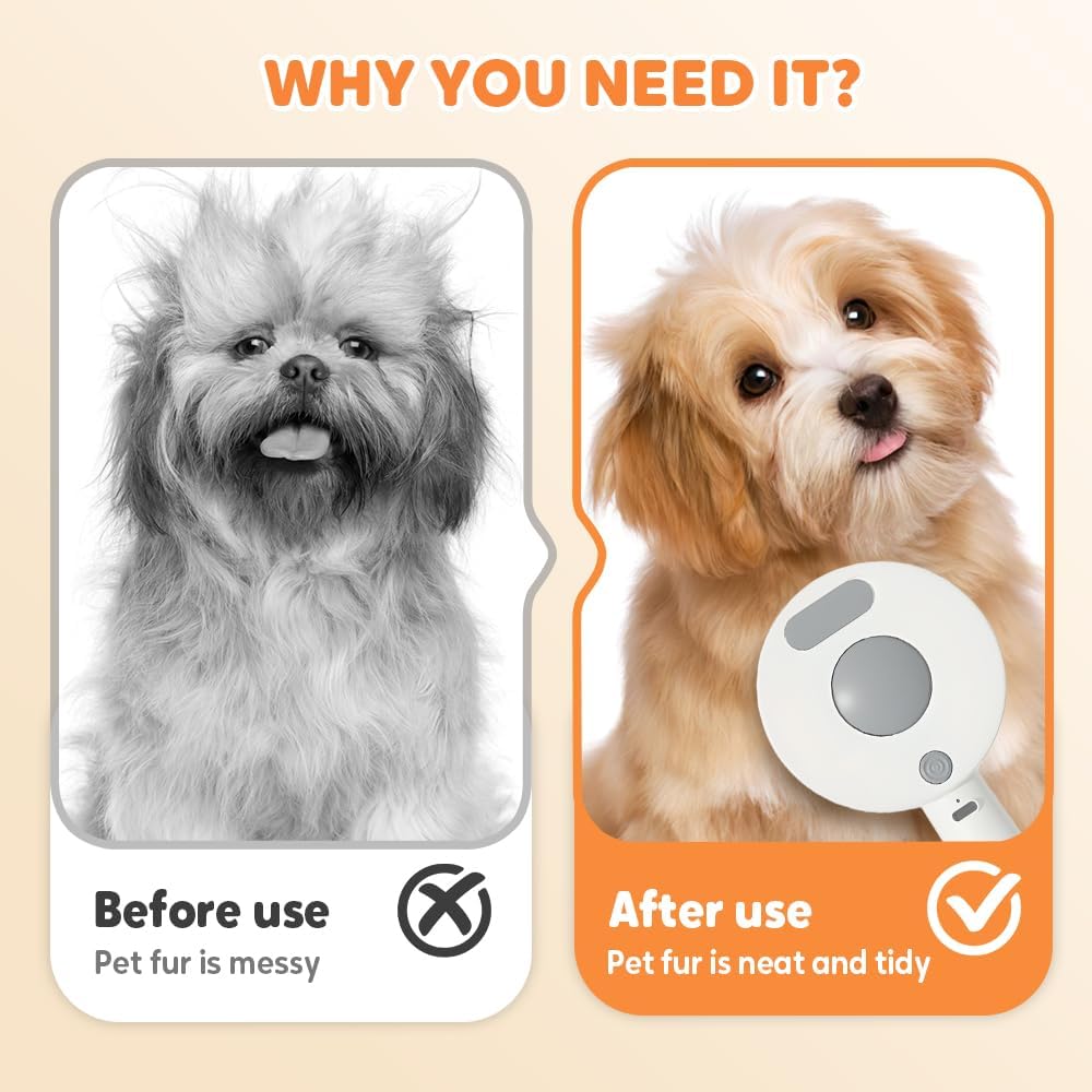 مشط ازالة شعر الحيوانات الاليفة 4 في 1 مع فرشاة بخار، مزيل فرو الكلاب والقطط، اداة حلاقة داخلية، فرشاة شعر بالبخار للحيوانات الاليفة، مشط سهل التنظيف من الفرو للتحكم في تساقط الشعر (ابيض)