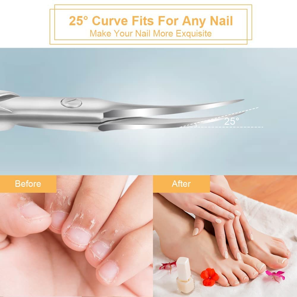 مقص أظافر احترافي منحني للجلد الميت من الفولاذ المقاوم للصدأ - أداة حادة للعناية بالجلد الميت وتقليم الحواجب وشعر الأنف وأظافر اليدين والقدمين من يوراكت
