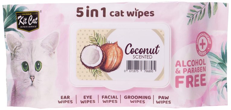 مناديل مبللة للقطط 5 في 1 بجوز الهند من كيت كات زهري فاتح كت