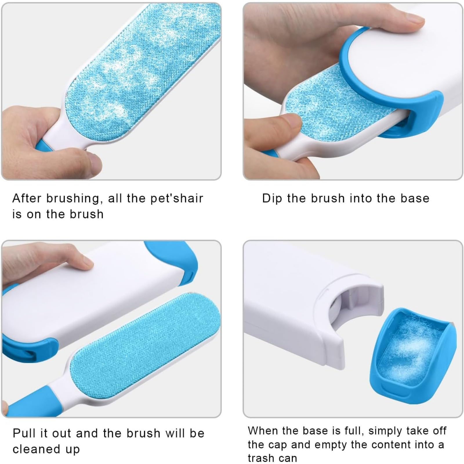 هالامودو فرشاة ازالة شعر الحيوانات الاليفة مع قاعدة ذاتية التنظيف، مزيل زغب قابل لاعادة الاستخدام للملابس، منظف فرو مزدوج الجوانب للكلاب والقطط (ابيض وازرق)