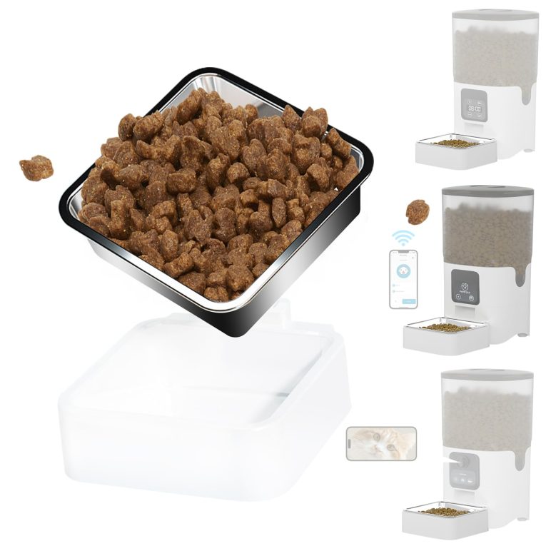 وحدة تغذية قطط تلقائية وجهاز تغذية مؤقت واي فاي 2.4G مع تحكم عن بعد من خلال التطبيق للتغذية عن بعد وموزع طعام مع اليكسا 7 لتر لقطتين (وعاء مزدوج)