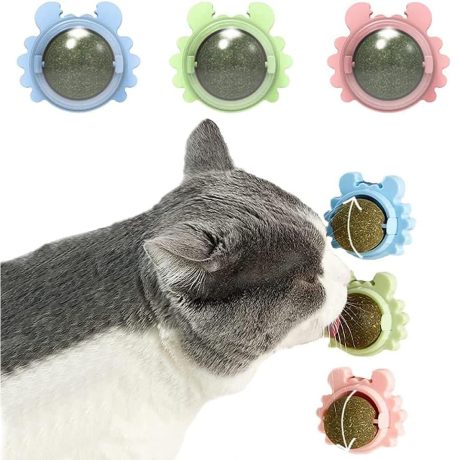 3 كرات العاب النعناع البري من الميكاكوز، كرات النعناع البري القابلة للدوران لحائط القطط، العاب للقطط الصغيرة الصالحة للاكل، لعبة مضغ تفاعلية لعق القطط، مكافآت حائط للقطط في الاماكن المغلقة لتنظيف