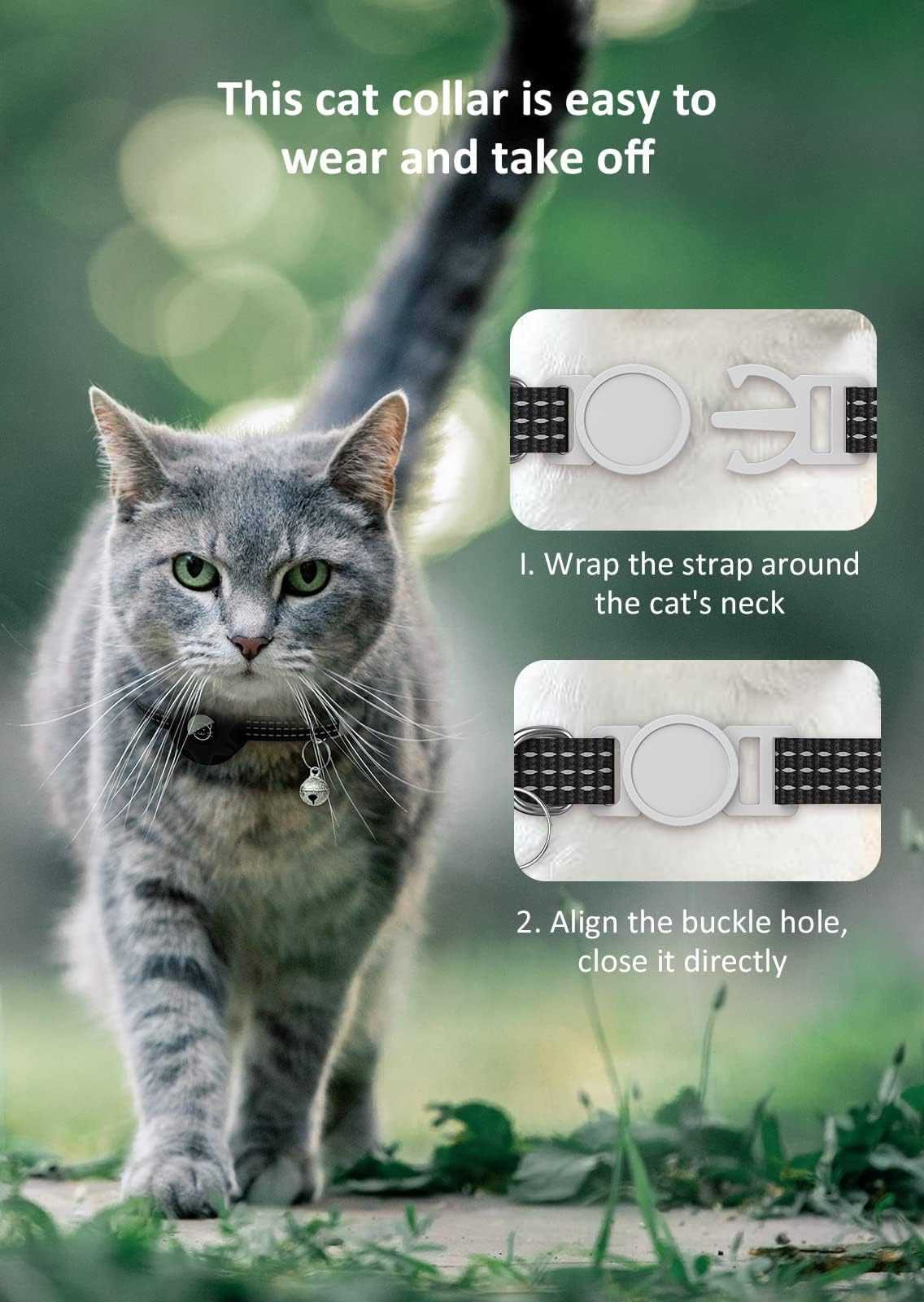 Aputue Airtag Cat Collar, Reflective Breakaway Collar with Holder and Bell, Lightweight Safety Collar for Cats and Small Dogs