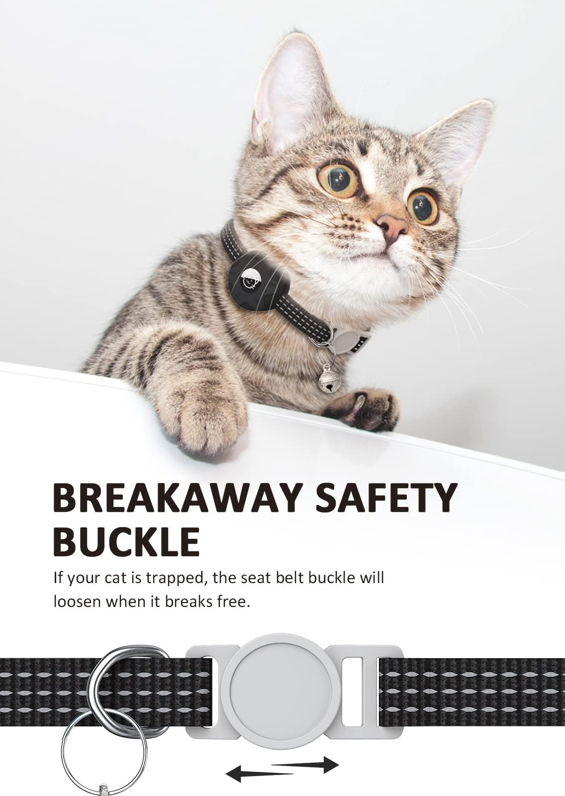 Aputue Airtag Cat Collar, Reflective Breakaway Collar with Holder and Bell, Lightweight Safety Collar for Cats and Small Dogs
