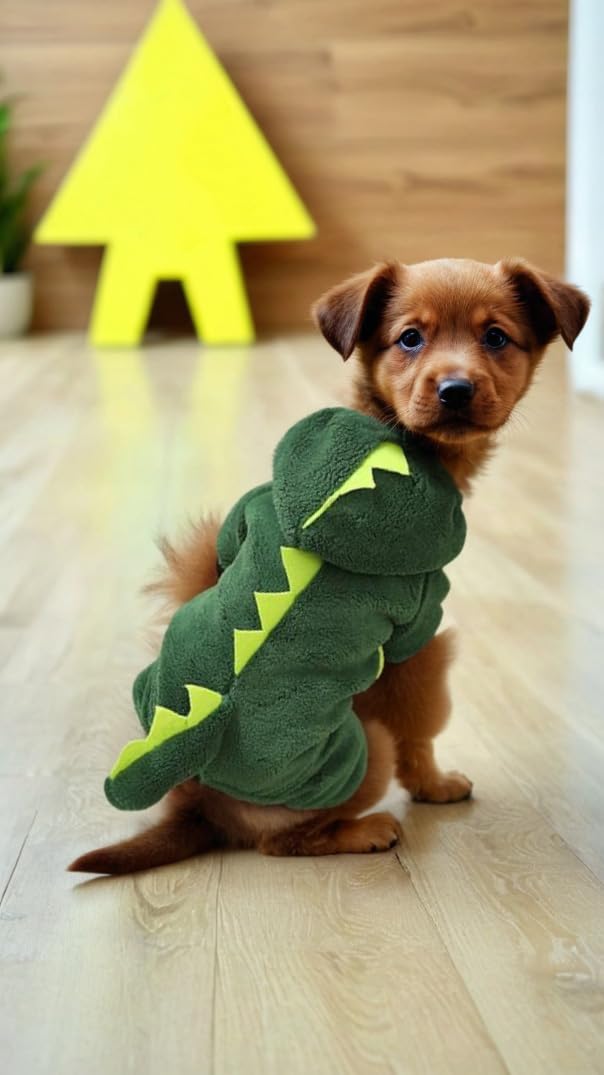 أزياء سويت سيفين من الصوف الدافئ للحيوانات الأليفة من قطعتين - سترة شتوية وجمبسوت قطيفة للكلاب والقطط - بدلة ديناصور لأزياء الهالوين - بيجامات شتوية مريحة وملابس أنيقة للكلب الألماني مقاس L