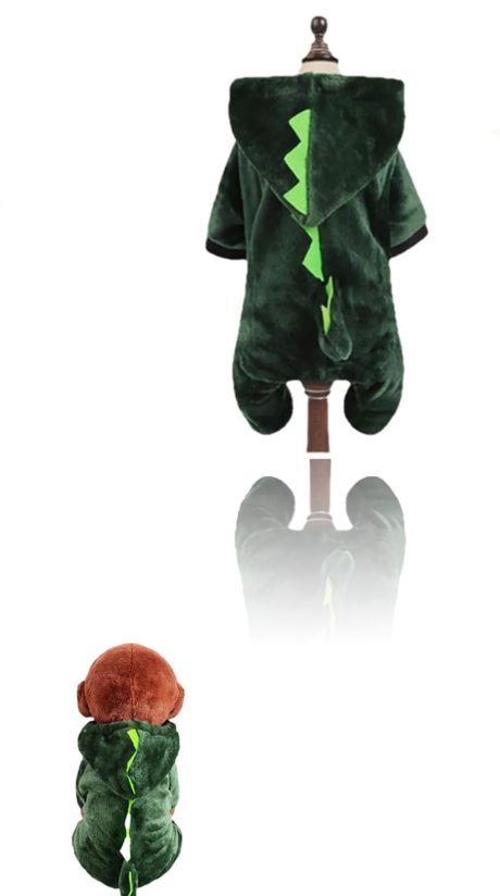 أزياء سويت سيفين من الصوف الدافئ للحيوانات الأليفة من قطعتين - سترة شتوية وجمبسوت قطيفة للكلاب والقطط - بدلة ديناصور لأزياء الهالوين - بيجامات شتوية مريحة وملابس أنيقة للكلب الألماني مقاس L