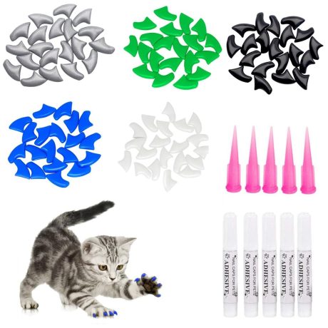 أغطية أظافر للقطط لتغطية مخالب القطط الصغيرة مع لاصقات وأداة تطبيق، أغطية لمقص أظافر الحيوانات الأليفة لحماية المنزل والأثاث ومنع الخدش، مقاس متوسط، 5 ألوان، عبوة من 100 قطعة