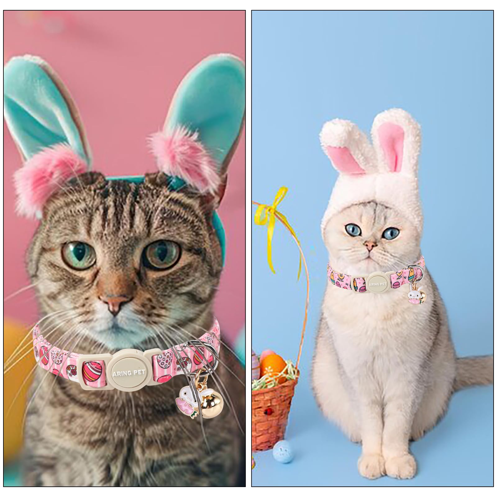 ارينغ بيت طوق قطط لطيف قابل للفصل مع جرس وقلادة، اطواق مخملية قابلة للتعديل بلون ارجواني واحمر وردي مع مشبك امان للقطط البنات والاولاد، عبوة من قطعتين