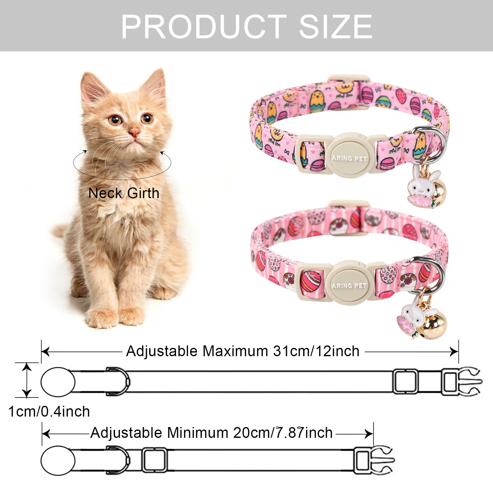 ارينغ بيت طوق قطط لطيف قابل للفصل مع جرس وقلادة، اطواق مخملية قابلة للتعديل بلون ارجواني واحمر وردي مع مشبك امان للقطط البنات والاولاد، عبوة من قطعتين