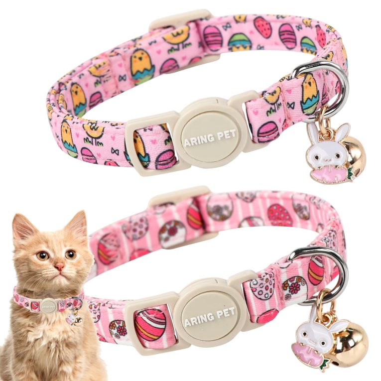 ارينغ بيت طوق قطط لطيف قابل للفصل مع جرس وقلادة، اطواق مخملية قابلة للتعديل بلون ارجواني واحمر وردي مع مشبك امان للقطط البنات والاولاد، عبوة من قطعتين