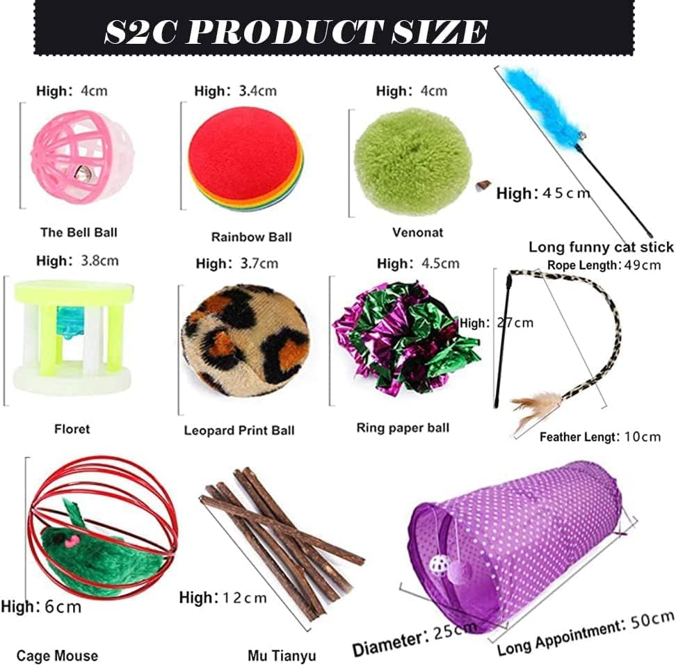 اس 2 سي 28 قطعة من ملحقات العاب القطط التفاعلية - ملحقات للقطط الداخلية، العاب القطط، نفق وخيمة، العاب القطط للعض، العاب القطط للقطط، لعبة سمكة للقطط لمحبي القطط..