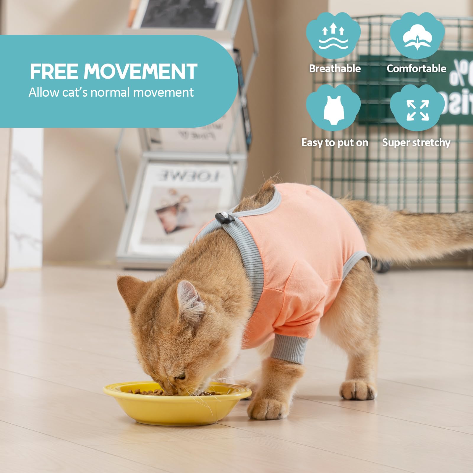 افونت بدلة التعافي للقطط - قطعة واحدة مع اكمام امامية بعد الجراحة، جراحة جراحية للجروح البطنية والامراض الجلدية مع ياقة الكترونية بديلة - ازرق رمادي (S)