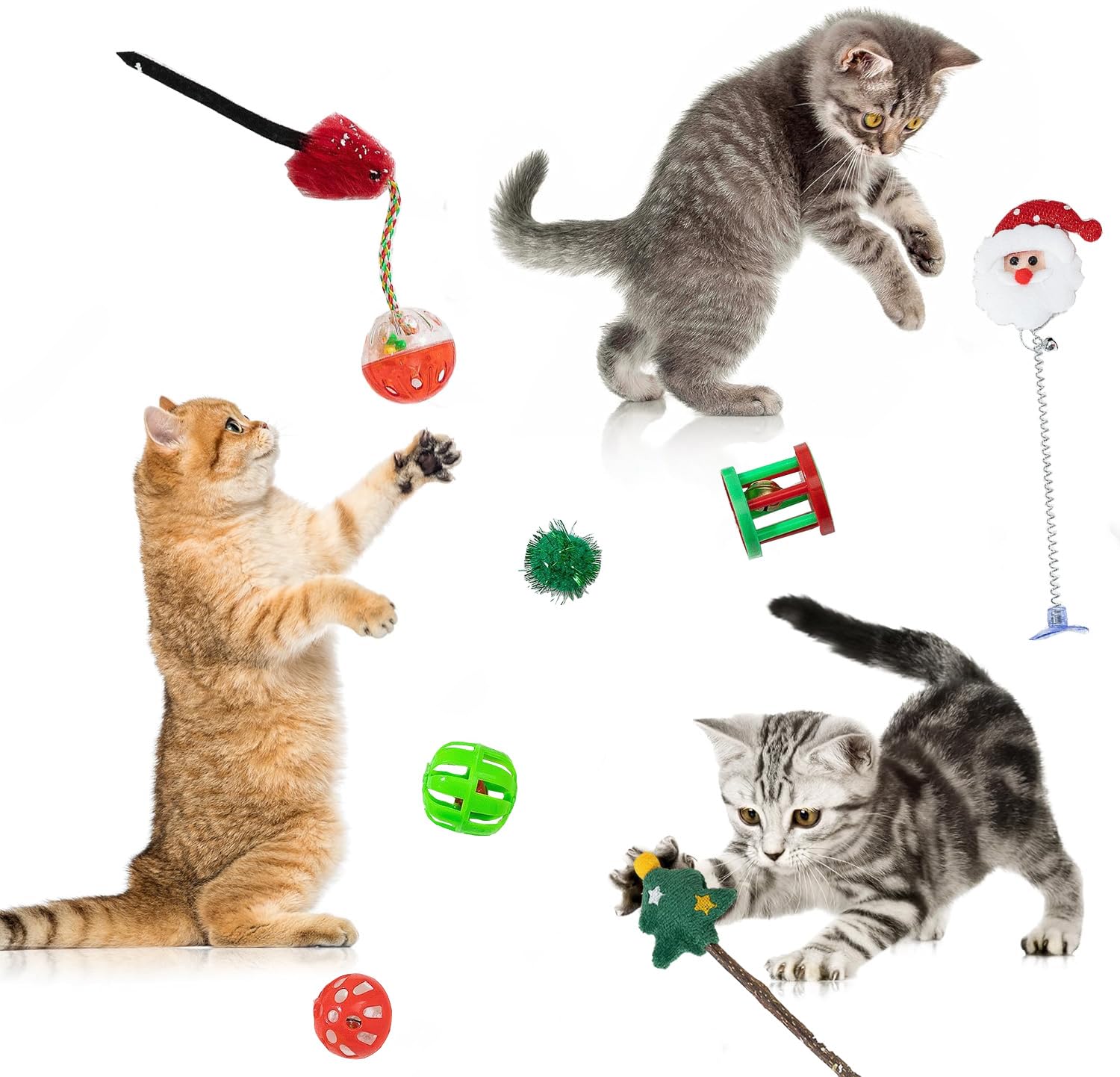 العاب القطط من مومو، 7 قطع من العاب القطط التفاعلية للكريسماس هدية للقطط مع العاب تصدر صوت صرير، كرات، العاب مثيرة للقطط (7 قطع)