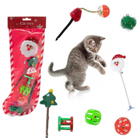 العاب القطط من مومو، 7 قطع من العاب القطط التفاعلية للكريسماس هدية للقطط مع العاب تصدر صوت صرير، كرات، العاب مثيرة للقطط (7 قطع)