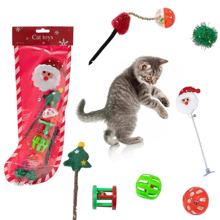 العاب القطط من مومو، 7 قطع من العاب القطط التفاعلية للكريسماس هدية للقطط مع العاب تصدر صوت صرير، كرات، العاب مثيرة للقطط (7 قطع)