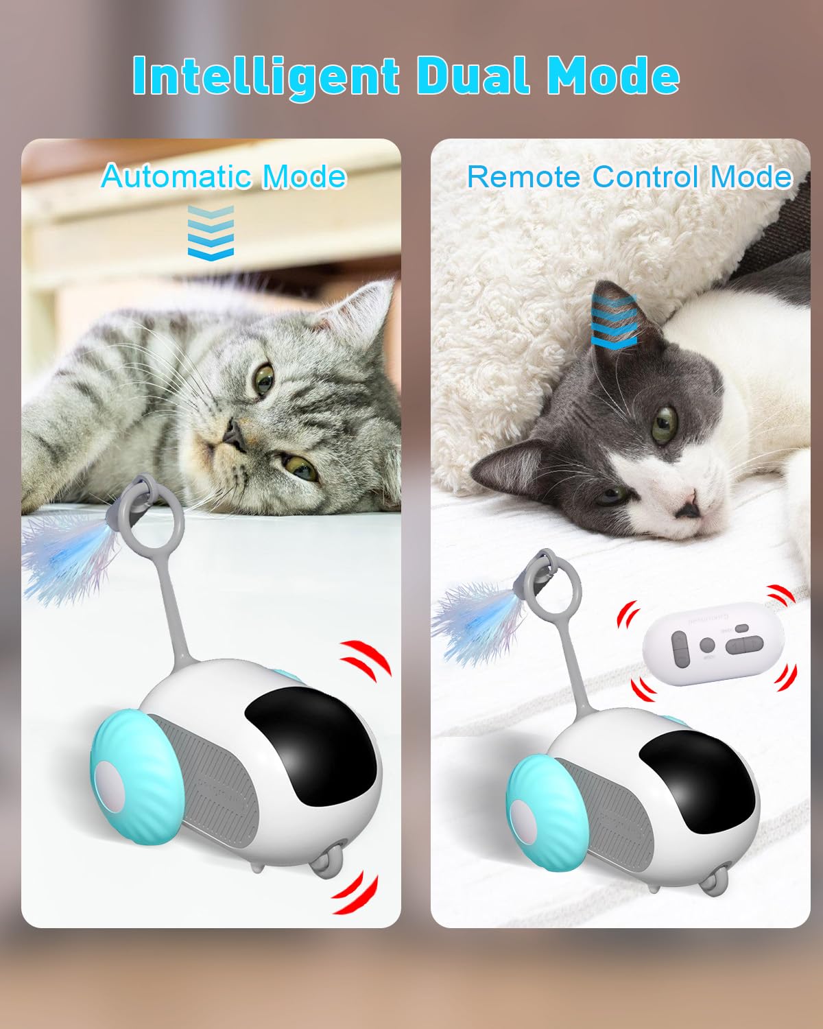 العاب قطط ذكية بجهاز تحكم عن بعد من ماسليز، لعبة قطط اوتوماتيكية، العاب تفاعلية مرنة دوارة 360 درجة للقطط، وضع مزدوج ذكي، شحن USB، رفيق لعب جيد للقطط