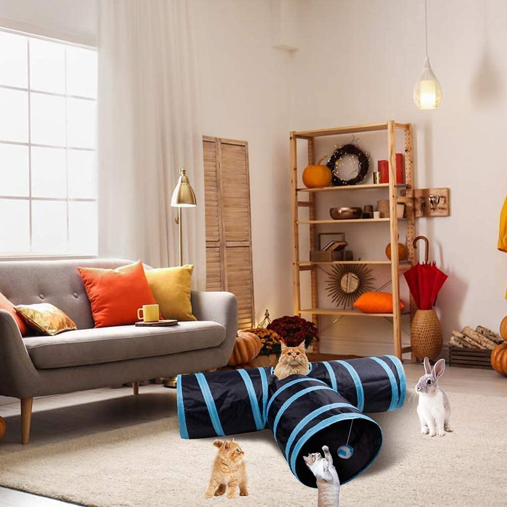 العاب نفق للقطط الاليفة، انبوب قابل للطي بثلاث طرق مع فتحة زقزقة، داخلية قابلة للطي للحيوانات الاليفة، للقطط والجرو والقطط الصغيرة والارانب