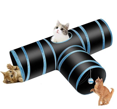 العاب نفق للقطط الاليفة، انبوب قابل للطي بثلاث طرق مع فتحة زقزقة، داخلية قابلة للطي للحيوانات الاليفة، للقطط والجرو والقطط الصغيرة والارانب
