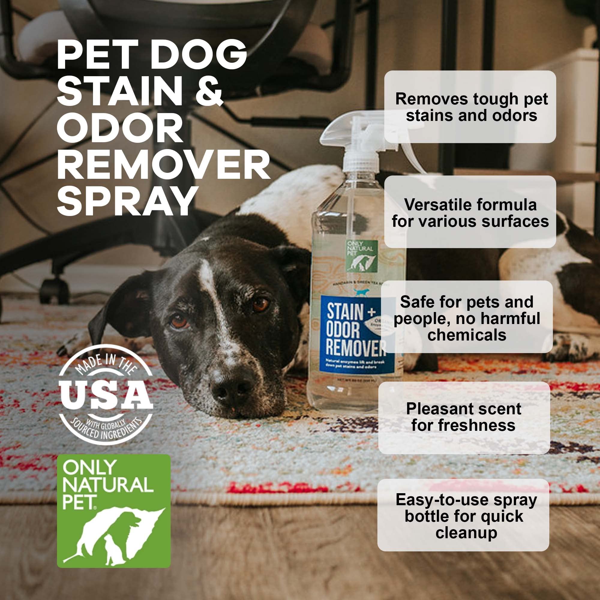 اونلي ناتشورال بيت مزيل البقع والروائح الكريهة يعمل بالانزيم - منظف بول الحيوانات الاليفة الاحترافي للكلاب - تنجيد السجاد والارضيات الصلبة - برائحة اليوسفي الطازج والشاي الاخضر - 32 اونصة سائلة