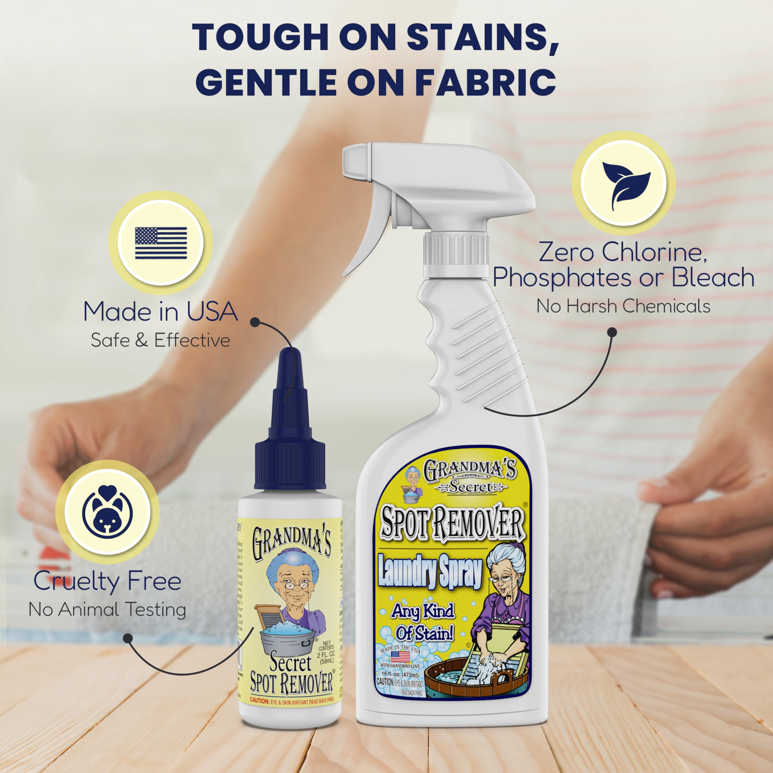 بخاخ غسيل مزيل البقع من جراندماز سيكرت، مزيل بقع الكلور والمبيض والسموم للملابس، مزيل بقع القماش من الزيوت والطلاء والدم وبقع الحيوانات الأليفة، 473 ملم، قطعتان في العبوة