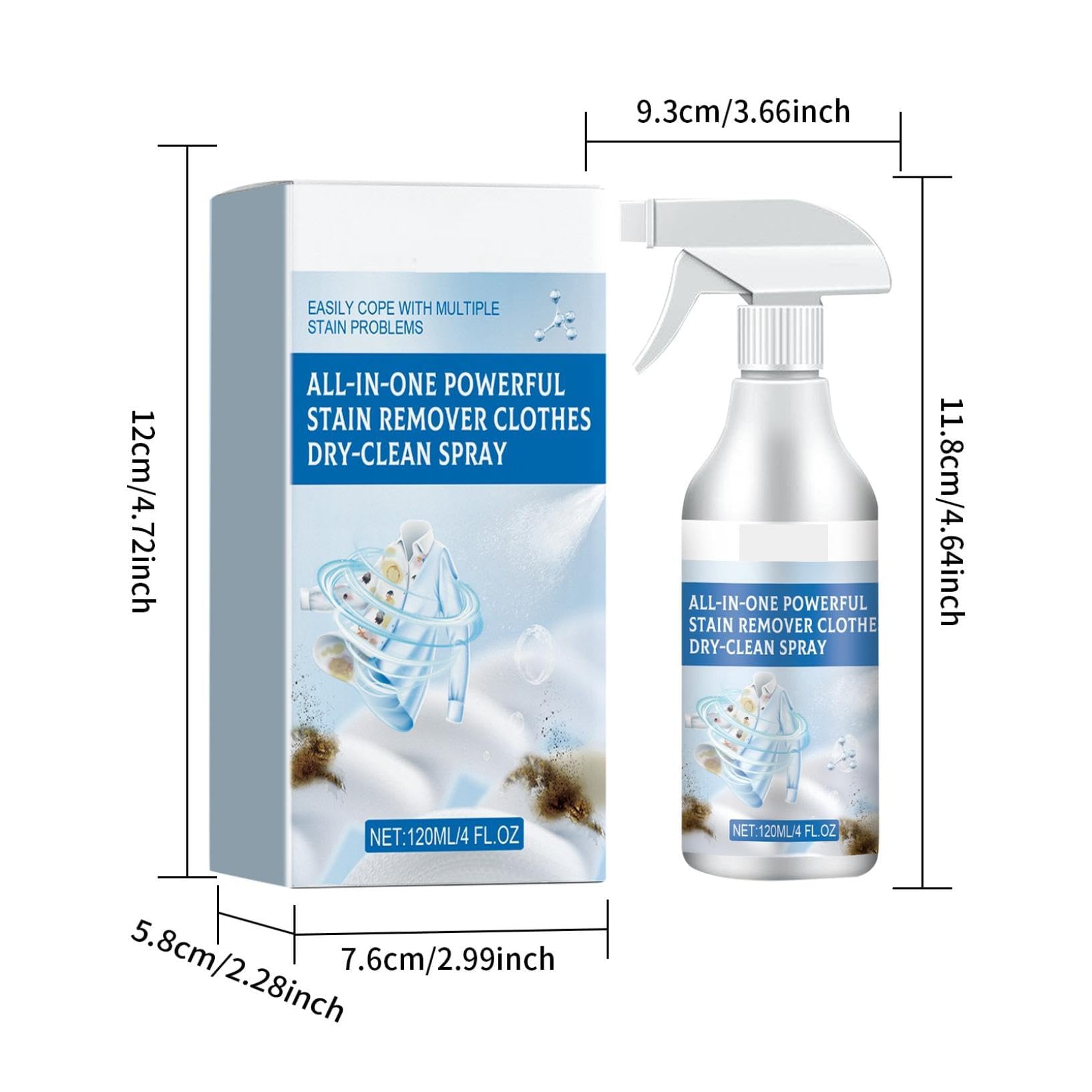 بخاخ مزيل البقع من ازوني، قوي لازالة والتنظيف الجاف، الطبيعي للملابس والسجاد ومقاعد السيارة والارائك لجميع انواع الاقمشة، اختيار اكثر امانا وكالة حماية البيئة (120 مل)