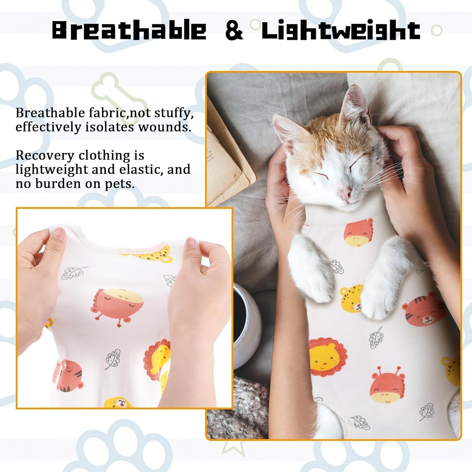 بدلة التعافي من جراحة القطط، قطعة واحدة مضادة للعق، بدلة رش بديلة مخروطية للقطط، واقي من الجروح بعد الجراحة، حماية من الامراض الجلدية، مقاس M، طباعة حيوانات الغابة