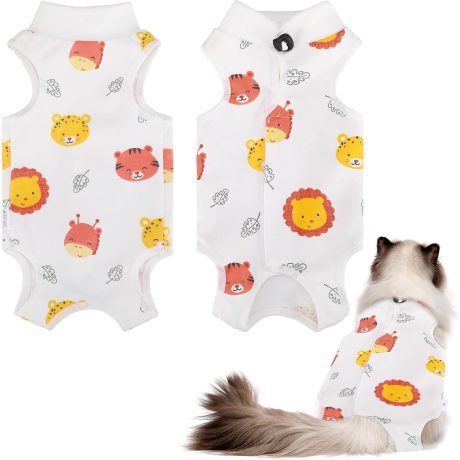 بدلة التعافي من جراحة القطط، قطعة واحدة مضادة للعق، بدلة رش بديلة مخروطية للقطط، واقي من الجروح بعد الجراحة، حماية من الامراض الجلدية، مقاس M، طباعة حيوانات الغابة