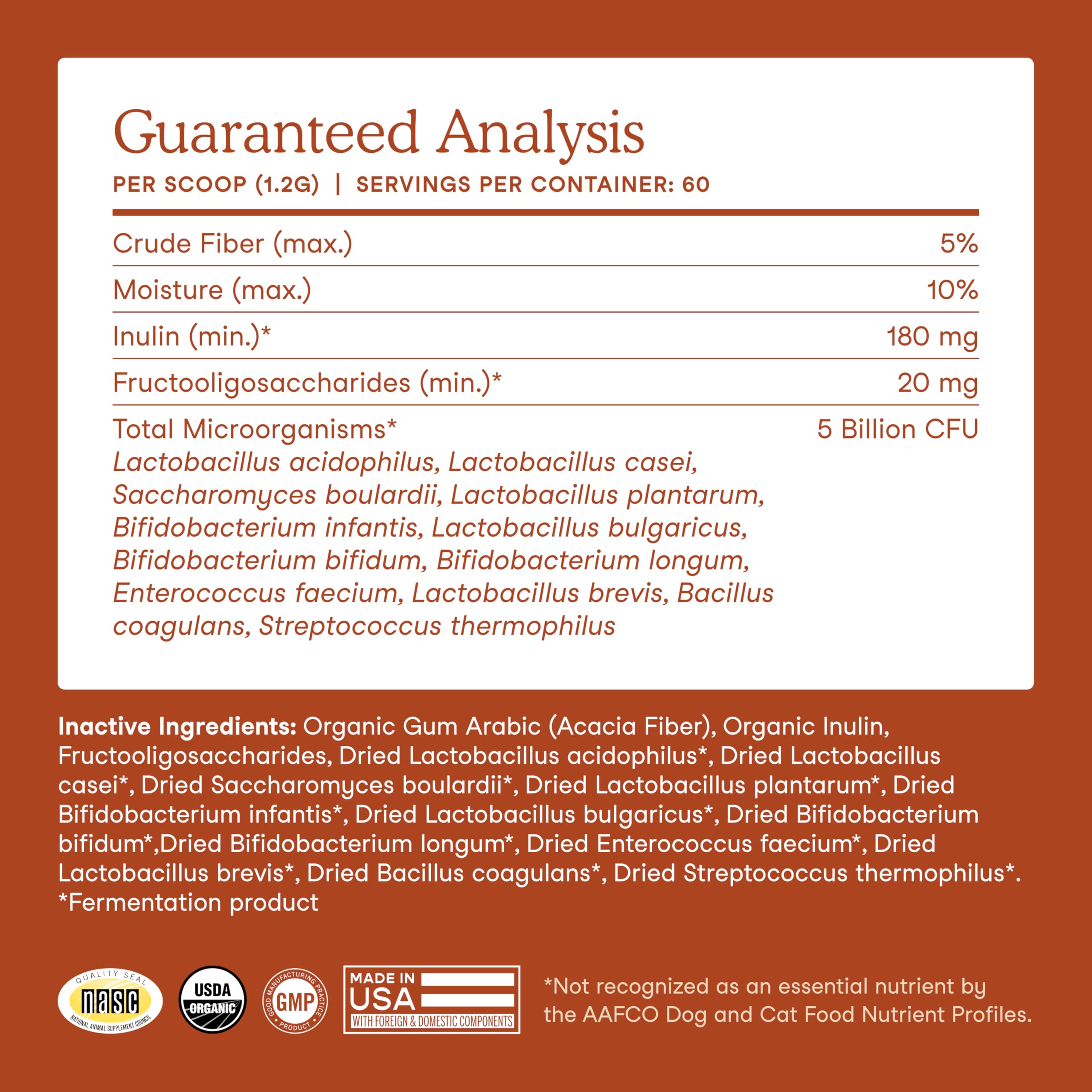 بروبيوتيك للكلاب والقطط من فيرا بيت اورجانيكس - مكمل بروبيوتيك للقطط والكلاب - 12 سلالة وبريبايوتكس لهضم الحيوانات الاليفة - 60 مغرفة