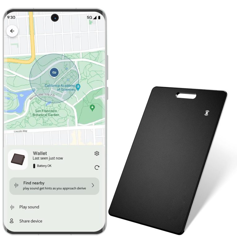 بطاقة تتبع اندرويد، جهاز تتبع بلوتوث للاندرويد محدد موقع محفظة معتمد من جوجل متوافق مع تطبيق جوجل فايند ماي ديفيس، بطاقة تتبع ذكية للمحافظ والمفاتيح وشنطة الظهر - لون أسود