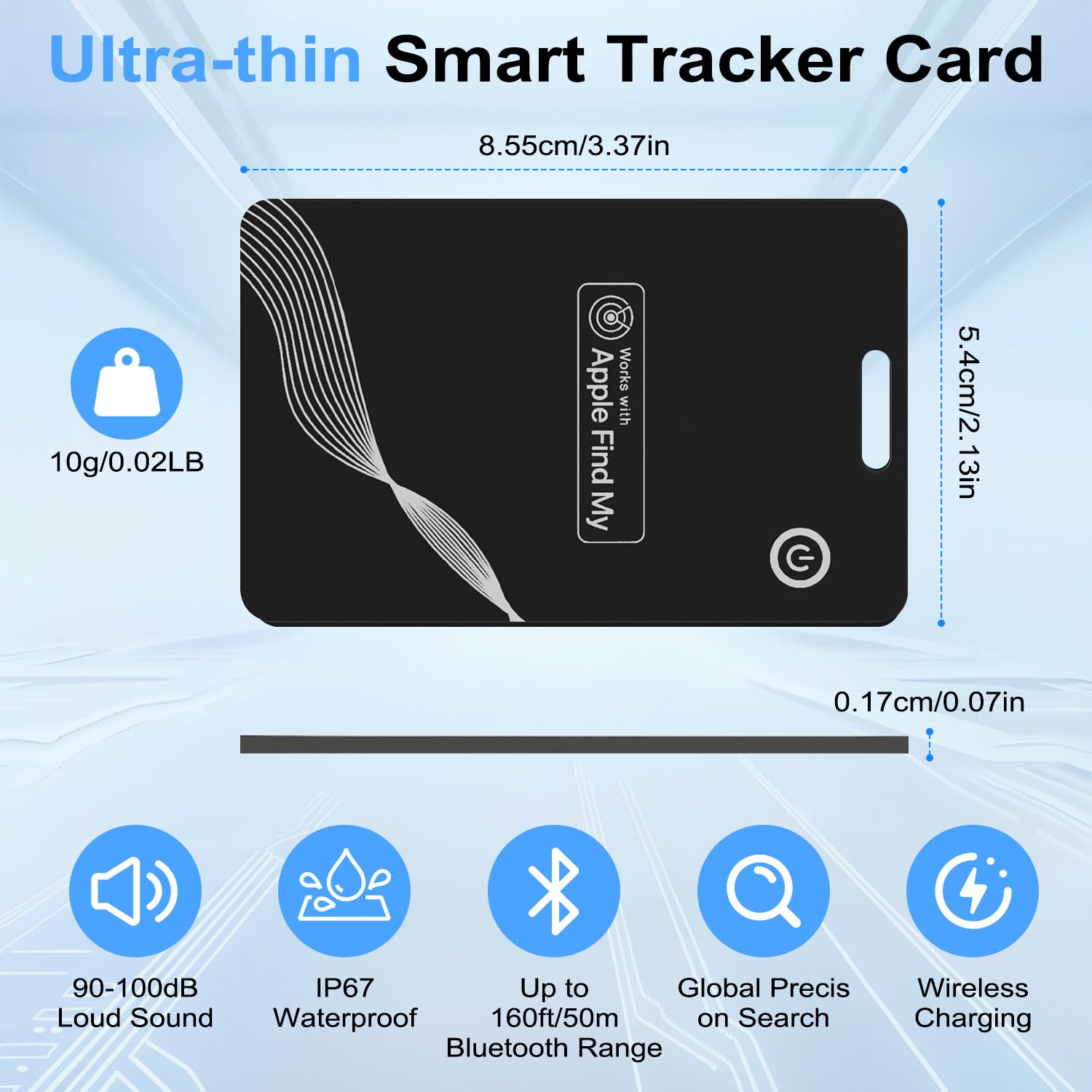 بطاقة تتبع ذكية للامان من اكس كيموس، مكتشف ذكي رفيع قابل لاعادة الشحن، يعمل مع ابل فايند ماي (iOS فقط)، متتبع محفظة، مكتشف الهاتف، مكتشف عناصر بطاقة الامتعة، مقاوم للماء IP68 (اندرويد غير مدعوم)