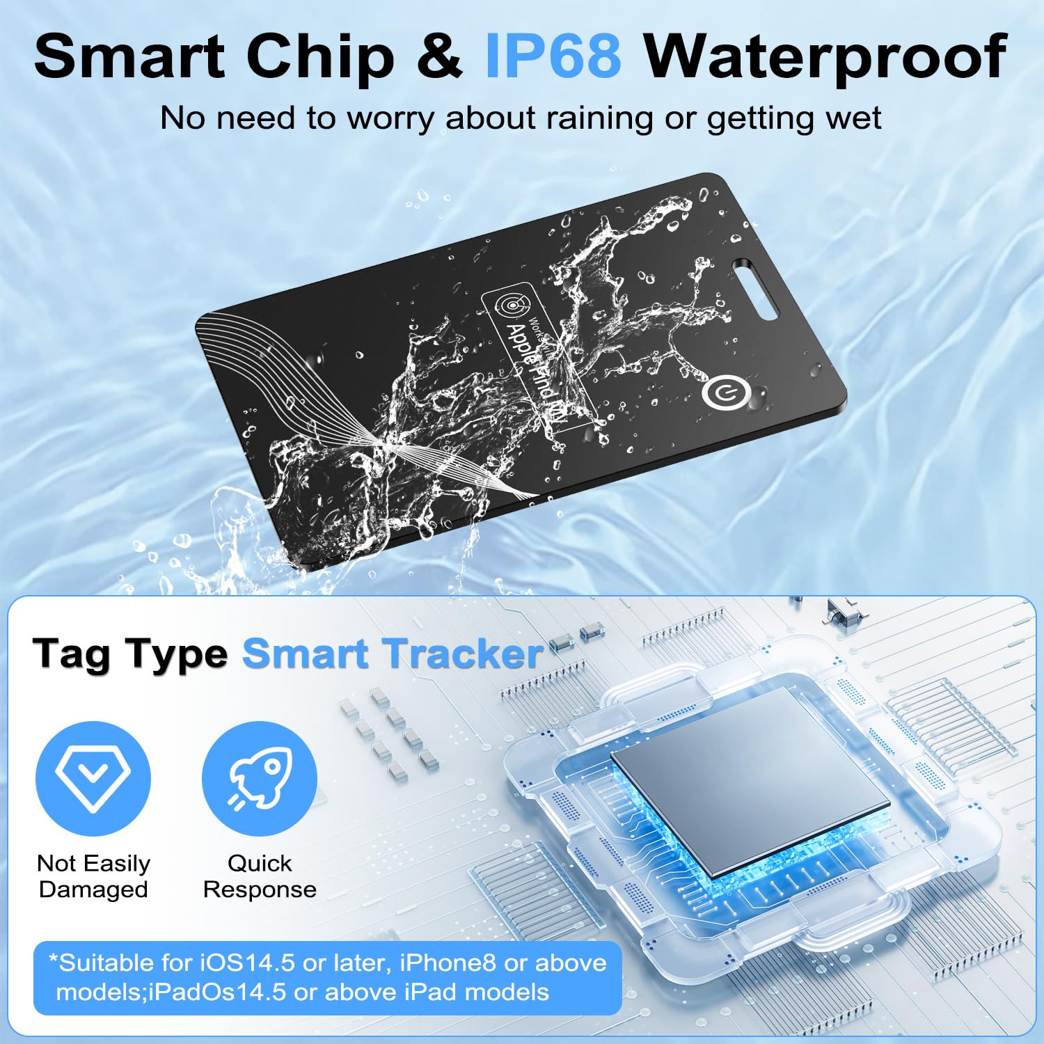 بطاقة تتبع ذكية للامان من اكس كيموس، مكتشف ذكي رفيع قابل لاعادة الشحن، يعمل مع ابل فايند ماي (iOS فقط)، متتبع محفظة، مكتشف الهاتف، مكتشف عناصر بطاقة الامتعة، مقاوم للماء IP68 (اندرويد غير مدعوم)