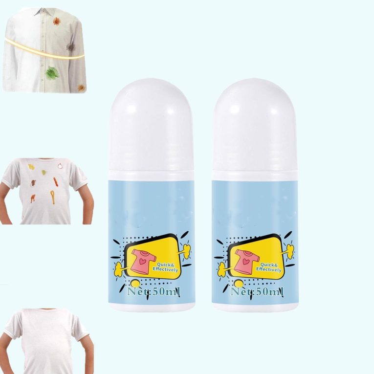 بكرة تنظيف كرات دوارة للملابس من ازوني، قطعتان من خرز سائل شفاف لا يغسل في حالات الطوارئ، مزيل البقع السحري السريع سهل الحمل بدون تنظيف جاف للطعام والشحوم والقهوة من الغسيل، 50 مل