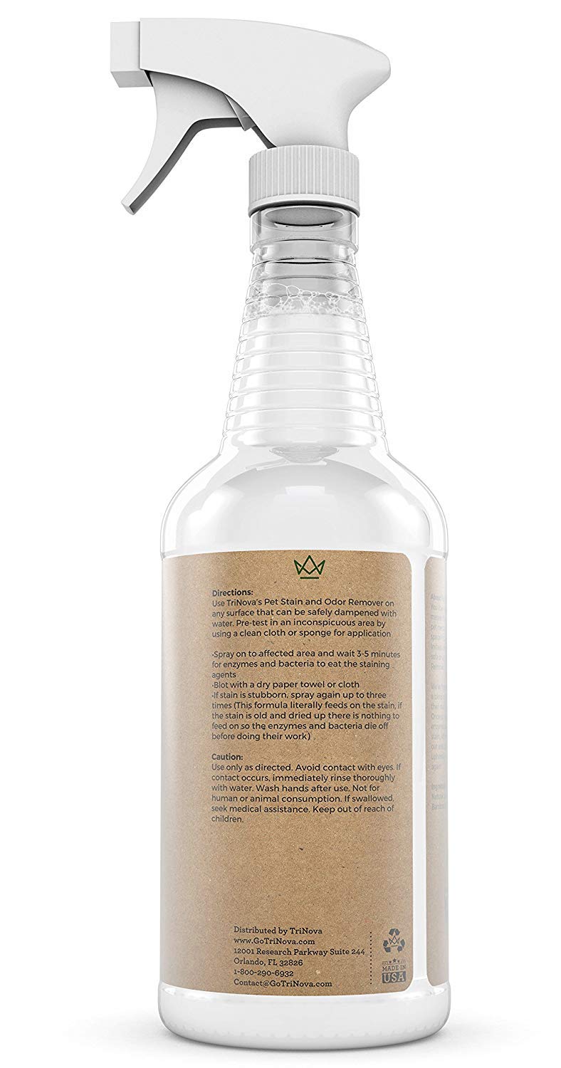 تري نوفا مزيل البقع والروائح الكريهة للحيوانات الاليفة الطبيعية - بخاخ منظف انزيمي متطور - يزيل بقع ورائحة الحيوانات الاليفة القديمة والجديدة للكلاب والقطط - امن على جميع الاسطح - 32 اونصة