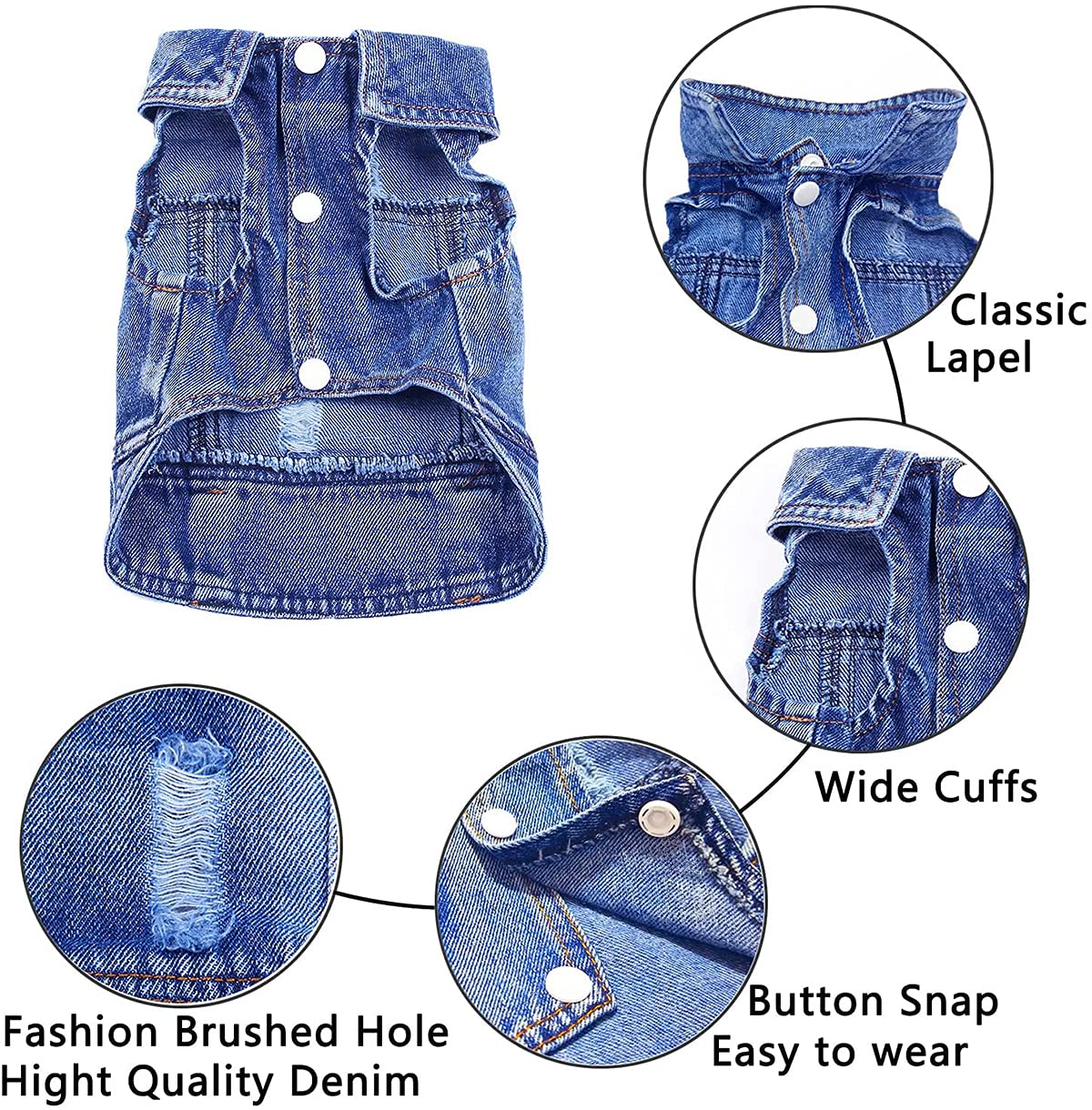 جاكيت جينز كلاسيكي مريح وبدون اكمام وقابلة للغسل ملابس رائعة للكلاب الصغيرة والمتوسطة والقطط والحيوانات الاليفة من الاناث والذكور لون ازرق من كاستويف